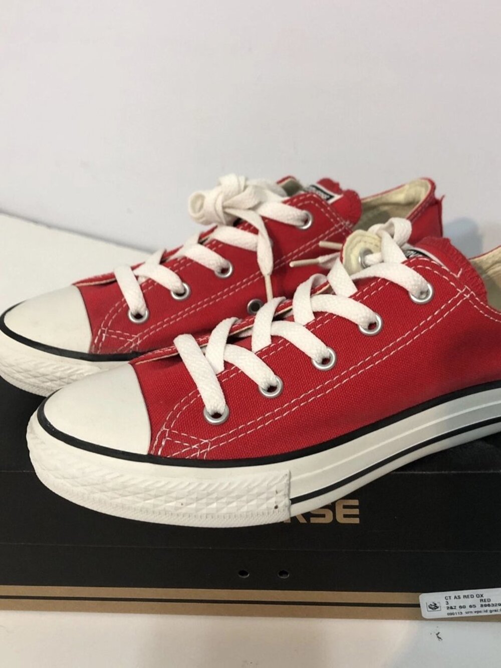 Converse CTAS Red Lace Up Canvas Sneakers 3J236 Sz Youth Unisex 3 EUR 35